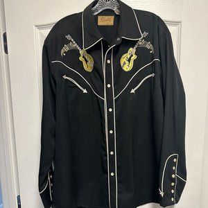 Scully Pearl Snap Embroidered Cadillac and Guitars Western Shirt size L